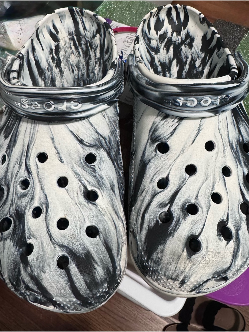 CROCS Women's Black and White Marble Print Classic Clog